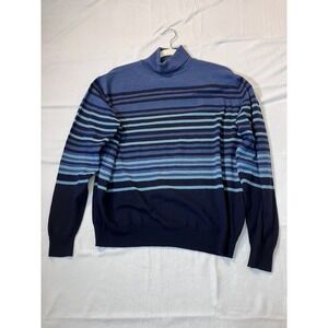 Bergdorf Goodman Mens XL 100% Wool Striped Turlte Mock Neck Sweater Made England